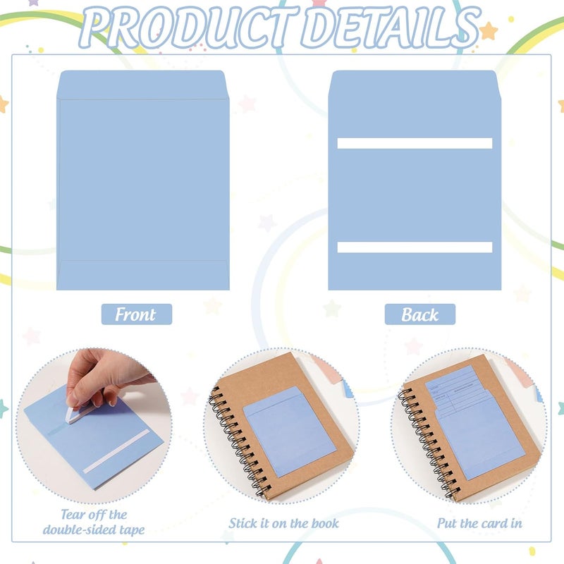 Whaline 180Pcs Library Pockets and Check Out Cards 9 Pastel Colors Due Date Note Card Colorful Self Adhesive Envelopes for Classroom Office Public Library Supplies - Image 3